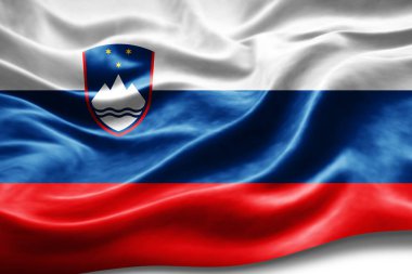 İpek desenli, dijital arkaplanlı Slovenya bayrağı