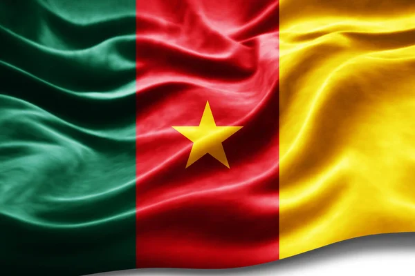 Kamerunská Vlajka Hedvábnou Texturou Digitální Pozadí — Stock fotografie