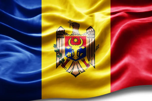 Moldavien Flagga Med Silke Konsistens Digital Bakgrund — Stockfoto