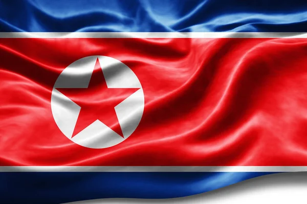 Bandeira Coreia Norte Com Textura Seda Fundo Digital — Fotografia de Stock