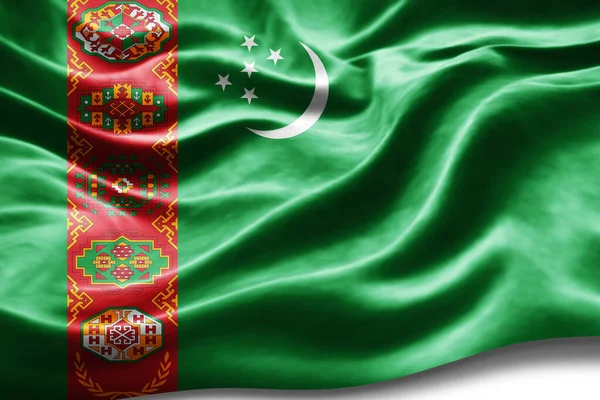 Drapeau Turkménistan Avec Texture Soie Fond Numérique — Photo