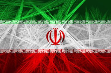 Soyut desenli, dijital arkaplanlı İran bayrağı