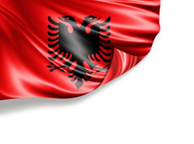 Arnavutluk bayrağı beyaz arkaplan ve üç boyutlu resimde izole edildi