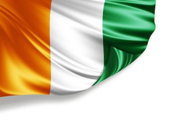 Beyaz arka planda izole edilmiş fildişi kıyı bayrağı, 3 boyutlu illüstrasyon