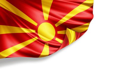 Makedonya bayrağı beyaz zemin ve üç boyutlu resimde izole edildi