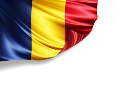 Romanya bayrağı beyaz zemin ve üç boyutlu resimde izole edildi