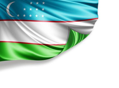 Özbekistan bayrağı beyaz arkaplanda izole edildi, 3d illüstrasyon