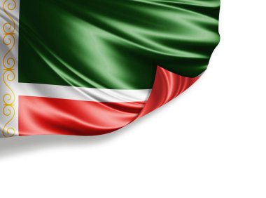 Çeçen Cumhuriyeti bayrağı beyaz arka planda izole edilmiş, 3D illüstrasyon