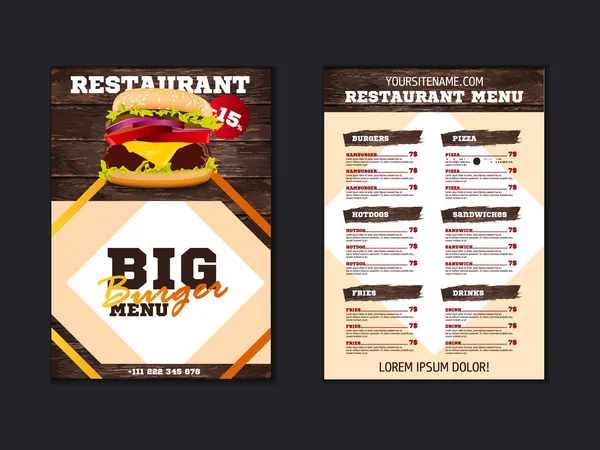 Fast food menu brochure design on a light background vector template in A4 size. flyer, baner and Layout Design. — Stock Vector