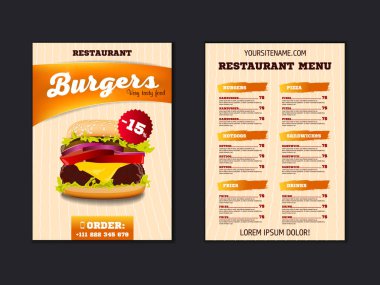 Fast food menü broşür tasarımı açık renkli vektör şablonuna A4 boyutunda. el ilanı, baner ve düzeni tasarımı.