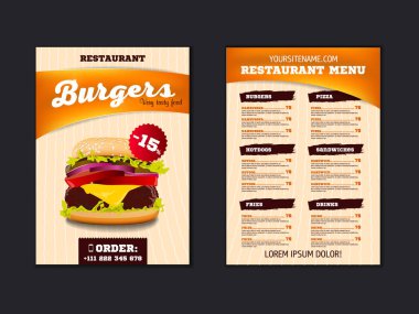 Fast food menü broşür tasarımı açık renkli vektör şablonuna A4 boyutunda. el ilanı, baner ve düzeni tasarımı.