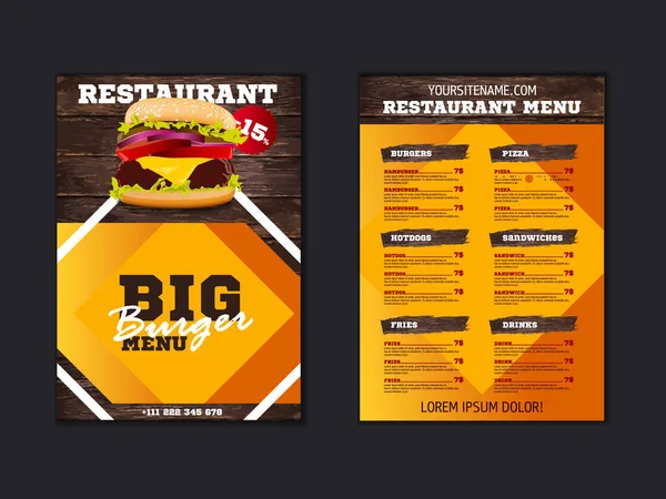 Design de brochura de menu de fast food em um modelo de vetor de fundo leve em tamanho A4. Folheto, baner e Layout Design — Vetor de Stock