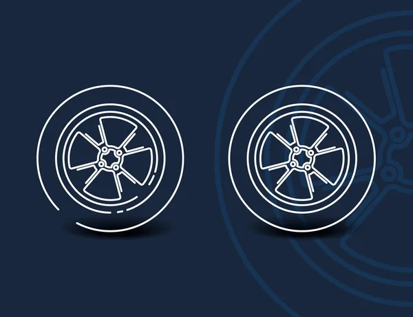 Icône linéaire de roue - symbole ou signe vectoriel minime de pneu de voiture — Image vectorielle