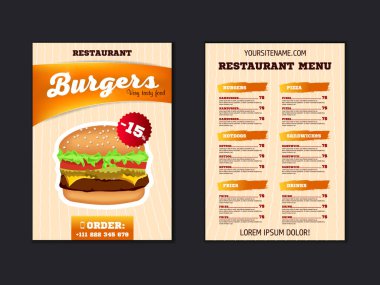 Fast food menü broşür tasarımı açık renkli vektör şablonuna A4 boyutunda. el ilanı, baner ve düzeni tasarımı.