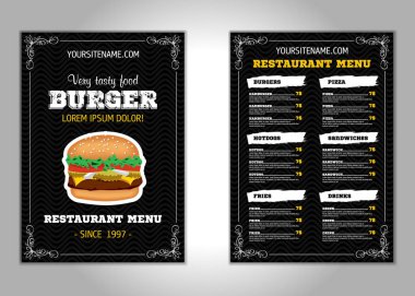 A4 boyutunda Burger el ilanı tasarım vektör şablonu. Broşür ve Düzen Tasarımı. gıda konsepti. Vektör