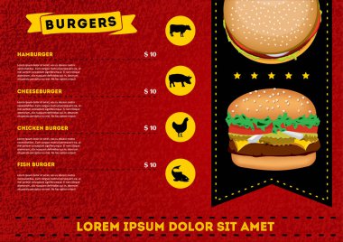 A4 boyutunda fast food el ilanı tasarım vektör şablonu. Broşür ve Düzen Tasarımı. gıda konsepti.