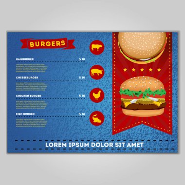 A4 boyutunda fast food el ilanı tasarım vektör şablonu. Broşür ve Düzen Tasarımı. gıda konsepti.