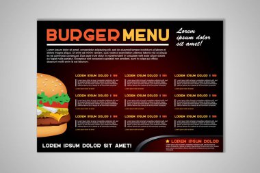 A4 boyutunda Hamburger el ilanı tasarım vektör şablonu. Broşür ve Düzen Tasarımı. gıda konsepti.