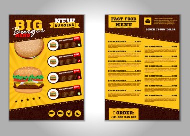 A4 boyutunda fast food el ilanı tasarım vektör şablonu. Broşür ve Düzen Tasarımı.