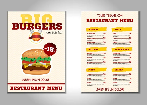 Burger Flyer Design Vektorschablone im Format A4. Broschüre und Layout-Design. Ernährungskonzept. — Stockvektor