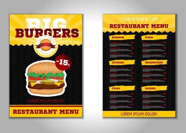 Plantilla de vector de diseño de volante de hamburguesa en tamaño A4. Folleto y Diseño de Diseños. concepto de alimentos . — Vector de stock