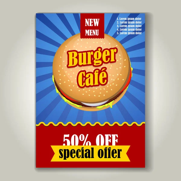 A4 boyutunda fast food satış el ilanı tasarım vektör şablonu. Burger broşür ve Düzen Tasarımı