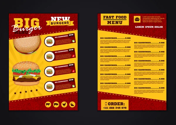 Fast food menü broşür tasarım vektör şablonu A4 boyutunda. el ilanı, baner ve düzeni tasarımı.