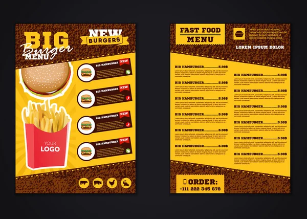 Fast-Food-Speisekarte Broschüre Design Vektor-Vorlage in der Größe a4. Flyer, Banner und Layout-Design. — Stockvektor