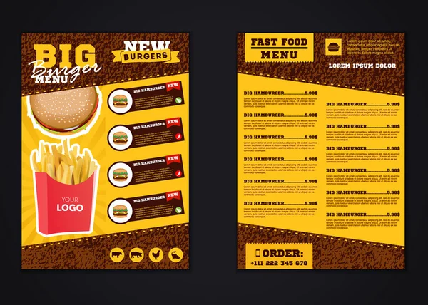 Fast food menü broşür tasarım vektör şablonu A4 boyutunda. el ilanı, baner ve düzeni tasarımı.