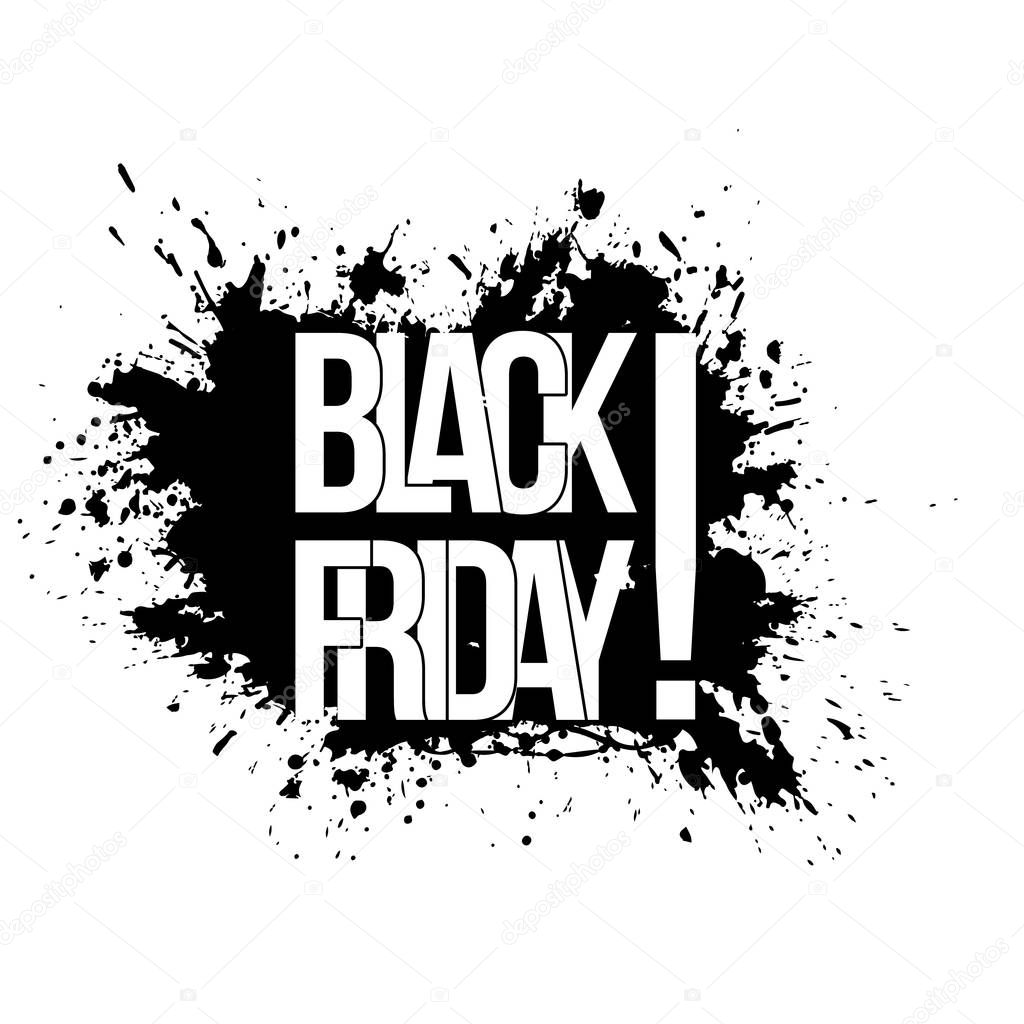 Black Friday Sale grunge banner with black paint splashes on white background.