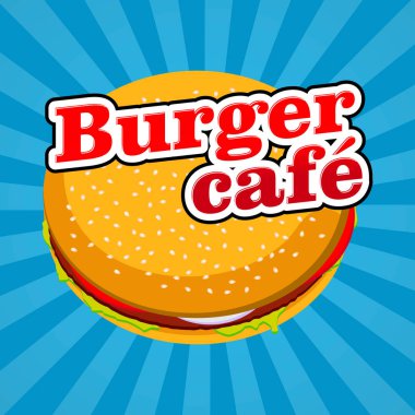 Vektör çizim logo burger kafe ve dükkan simge. Marka, etiket, dekorasyon ürün, nişanlar, Etiketler için.