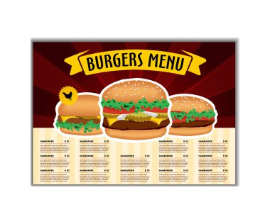 Fast food ya da hamburger el ilanı tasarım şablonu A4 boyutunda. Broşür ve düzeni tasarımı. gıda kavramı.