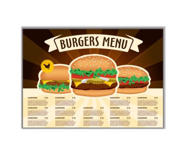 Fast food ya da hamburger el ilanı tasarım şablonu A4 boyutunda. Broşür ve düzeni tasarımı.