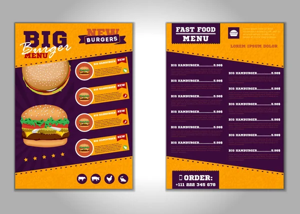 Fast food menü broşür tasarım vektör şablonu A4 boyutunda. el ilanı, baner ve düzeni tasarımı.
