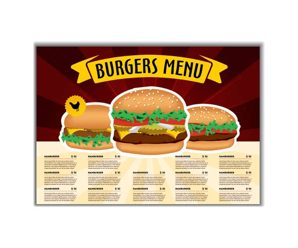 Дизайн фастфуда или гамбургеров соблазняет размером. Брошюра и дизайн макета . — стоковый вектор