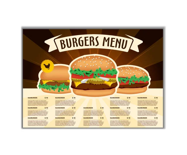 Fastfood of hamburgers flyer ontwerpsjabloon in A4-formaat. Brochure en Layout ontwerp. — Stockvector