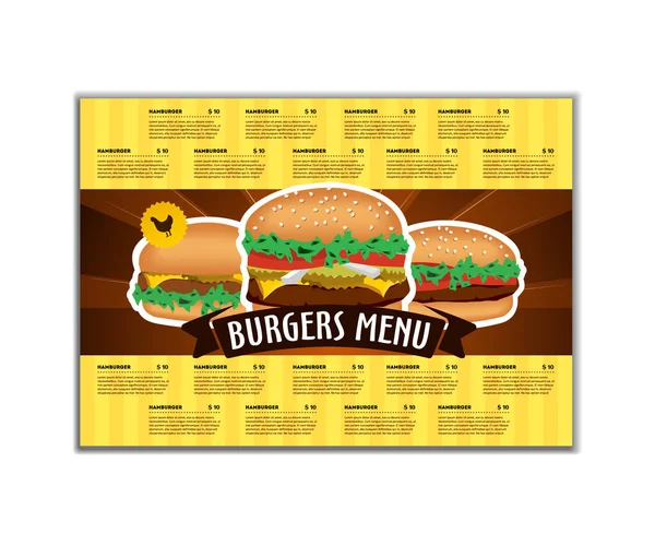 패스트 푸드 나 햄버거 메뉴 디자인 템플릿 A4 크기에. 브로셔 및 레이아웃 디자인. — 스톡 벡터