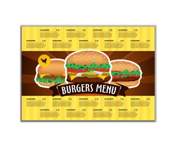 Fast food ya da hamburger menü tasarım şablonu A4 boyutunda. Broşür ve düzeni tasarımı.