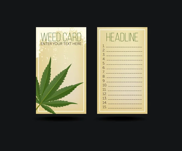 Verticale bloemen achtergrond met groene cannabis bladeren. Vector hand getekende botanische kleur illustratie met hennep takken. Kan worden gebruikt voor poster, label of kaart ontwerp — Stockvector