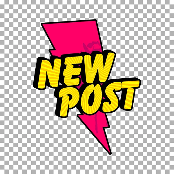 Yeni yazı. Video blog, vlogging, sosyal medya içeriği için Sticker. Vektör illüstrasyon tasarımı. Kabarcık pop sanat tarzı poster, t shirt baskı, posta kartı, baskı, duvar kağıdı, etiket