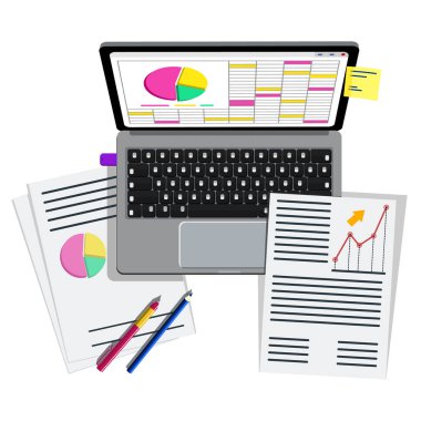 İş yeri, yönetim ve Bt. Masaüstünde dizüstü bilgisayar, cep telefonu, dizüstü bilgisayar ve ofis malzemeleri