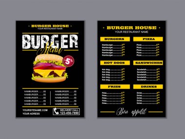 Menü placemat gıda restoran broşürü, menü şablon tasarımı. Vektör gıda menü el ilanı. Gurme menü tahtası.