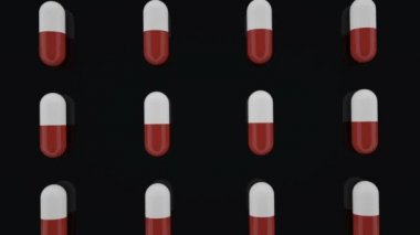Kırmızı beyaz Pills üzerinde kamera hareketi, 3D animasyon