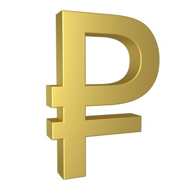 Rus para birimi simgesi. Rus Rublesi beyaz zemin üzerine altın sembolü. 3D çizim