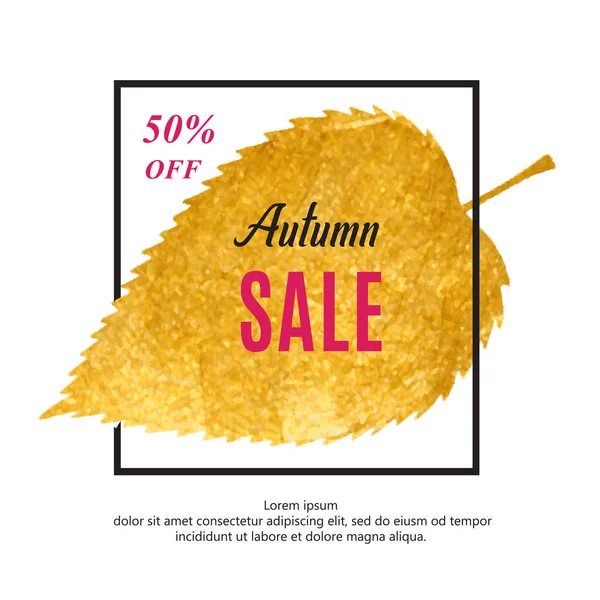 Banner de venta de otoño con marco negro y hoja de oro . — Archivo Imágenes Vectoriales