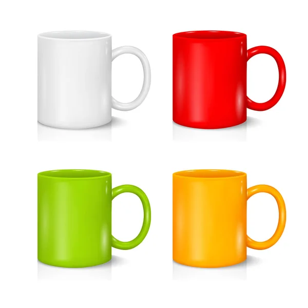 Set of colored mugs on the white — Stock Vector