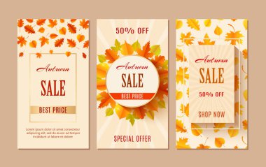 Sonbahar satış afiş. Sezon yaprak kart tasarımı.
