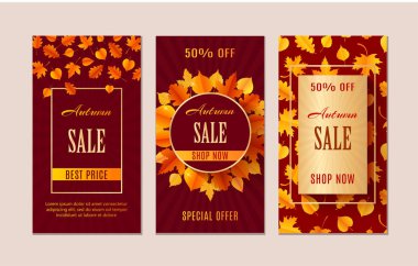 Sonbahar satış afiş. Sezon yaprak kart tasarımı.