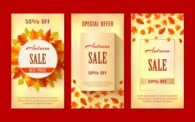 Sonbahar satış afiş. Sezon yaprak kart tasarımı.