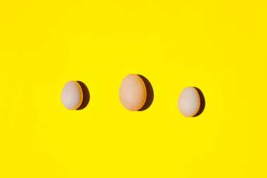 Bir yumurta. Arka arkaya bir yumurta. Sarı arka planda bir yumurta.